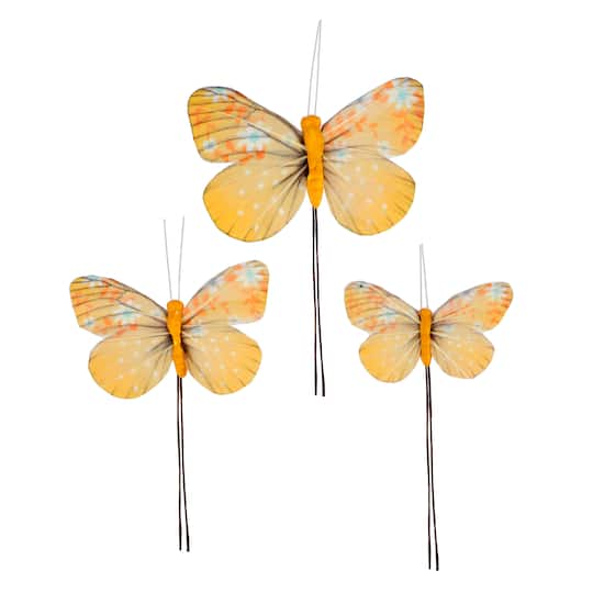 Papillons décoratifs en plumes jaunes d'Ashland, 3 unités